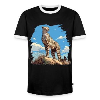 Cheetah Geparde Gepard - Men's Ringer Shirt - black/white - Front - AI Model Female 172 light (172cm) & AI Model Male 178 light (178cm)