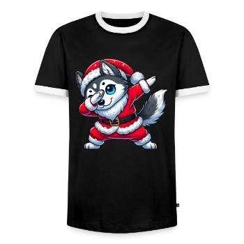 Weihnachten Husky Santa Funny Husky Liebhaber - Männer Kontrast-T-Shirt - Schwarz/Weiß - Vorne - AI Model Female 172 light (172cm) & AI Model Male 178 light (178cm)