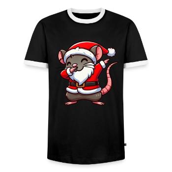 Christmas Rat Santa Funny Rat Lover - Men's Ringer Shirt - black/white - Front - AI Model Female 172 light (172cm) & AI Model Male 178 light (178cm)