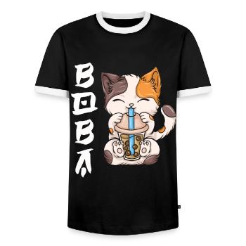Bubble Tea Boba BubbleTea Kawaii Japan Tea Kpop - Men's Ringer Shirt - black/white - Front - AI Model Female 172 light (172cm) & AI Model Male 178 light (178cm)