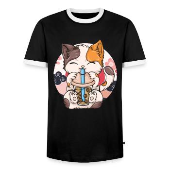Bubble Tea Boba BubbleTea Kawaii Japan Tea Kpop - Men's Ringer Shirt - black/white - Front - AI Model Female 172 light (172cm) & AI Model Male 178 light (178cm)