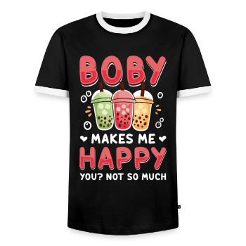 Bubble Tea Boba BubbleTea Kawaii Japan Tea Kpop - Men's Ringer Shirt - black/white - Front - AI Model Female 172 light (172cm) & AI Model Male 178 light (178cm)