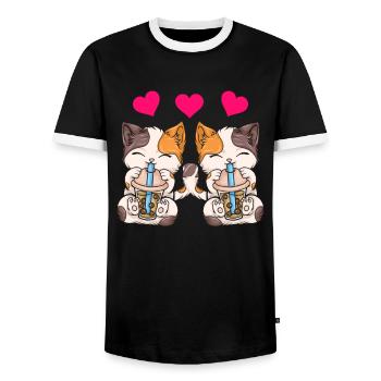 Bubble Tea Boba BubbleTea Kawaii Japan Tea Kpop - Men's Ringer Shirt - black/white - Front - AI Model Female 172 light (172cm) & AI Model Male 178 light (178cm)