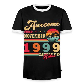 Birthday November 1999 Gift November 1999 - Men's Ringer Shirt - black/white - Front - AI Model Female 172 light (172cm) & AI Model Male 178 light (178cm)