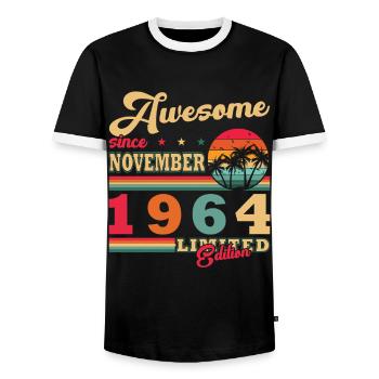 Birthday 1964 November 1964 Born in November - Men's Ringer Shirt - black/white - Front - AI Model Female 172 light (172cm) & AI Model Male 178 light (178cm)