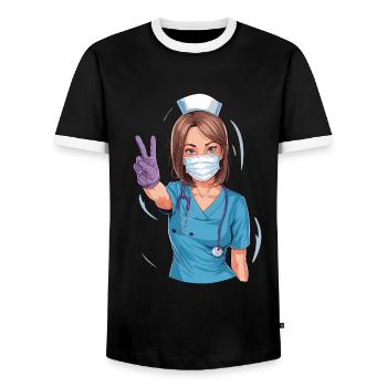Lustige Krankenschwester mit Humor - Männer Kontrast-T-Shirt - Schwarz/Weiß - Vorne - AI Model Female 172 light (172cm) & AI Model Male 178 light (178cm)