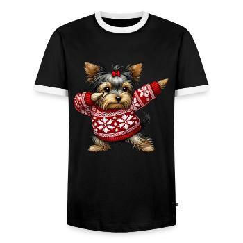 Yorkshire Terrier Christmas Yorkie Ugly - Men's Ringer Shirt - black/white - Front - AI Model Female 172 light (172cm) & AI Model Male 178 light (178cm)