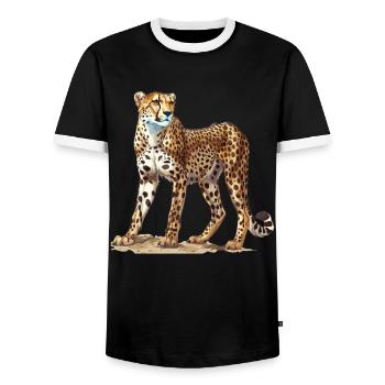 Cheetah Geparde Gepard - Men's Ringer Shirt - black/white - Front - AI Model Female 172 light (172cm) & AI Model Male 178 light (178cm)