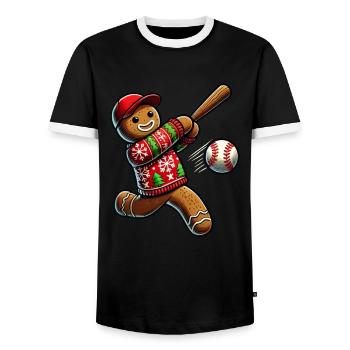 Baseball Weihnachten Lebkuchenmann Baseball - Männer Kontrast-T-Shirt - Schwarz/Weiß - Vorne - AI Model Female 172 light (172cm) & AI Model Male 178 light (178cm)