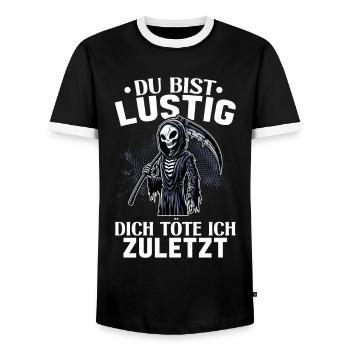 Tu es drôle, je t’aurai le dernier Faucheur - T-shirt contrasté Homme - noir/blanc - Devant - AI Model Female 172 light (172cm) & AI Model Male 178 light (178cm)