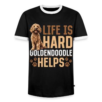 Goldendoodle Dog Breed Life is Hard Goldendoodles - T-shirt contrasté Homme - noir/blanc - Devant - AI Model Female 172 light (172cm) & AI Model Male 178 light (178cm)