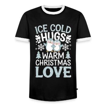 -cold hugs, warm Christmas love, - Men's Ringer Shirt - black/white - Front - AI Model Female 172 light (172cm) & AI Model Male 178 light (178cm)