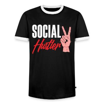 Social Hustler Frieden Zeichen Stil - Männer Kontrast-T-Shirt - Schwarz/Weiß - Vorne - AI Model Female 172 light (172cm) & AI Model Male 178 light (178cm)