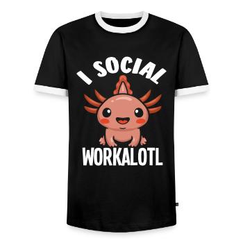 Ich Bin Ein Soziales Workalotl - Männer Kontrast-T-Shirt - Schwarz/Weiß - Vorne - AI Model Female 172 light (172cm) & AI Model Male 178 light (178cm)