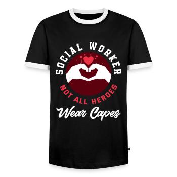 Not all heroes wear capes - Men's Ringer Shirt - black/white - Front - AI Model Female 172 light (172cm) & AI Model Male 178 light (178cm)