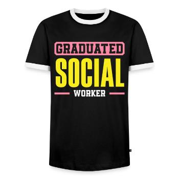 Graduated Social Worker Stolz Zeigen - Männer Kontrast-T-Shirt - Schwarz/Weiß - Vorne - AI Model Female 172 light (172cm) & AI Model Male 178 light (178cm)