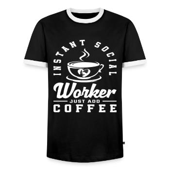 Instant Social Worker Just Add Coffee - Men's Ringer Shirt - black/white - Front - AI Model Female 172 light (172cm) & AI Model Male 178 light (178cm)