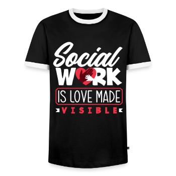 Social work is love visible - Men's Ringer Shirt - black/white - Front - AI Model Female 172 light (172cm) & AI Model Male 178 light (178cm)