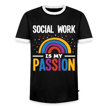 Le travail social est ma passion - T-shirt contrasté Homme - noir/blanc - Devant - AI Model Female 172 light (172cm) & AI Model Male 178 light (178cm)