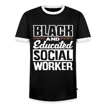 Schwarz Und Gebildet Sozialarbeiter - Männer Kontrast-T-Shirt - Schwarz/Weiß - Vorne - AI Model Female 172 light (172cm) & AI Model Male 178 light (178cm)