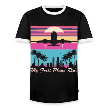 My First Flight First Time Flying - Men's Ringer Shirt - black/white - Front - AI Model Female 172 light (172cm) & AI Model Male 178 light (178cm)