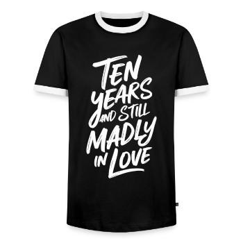 10 years wedding anniversary and still crazy - Men's Ringer Shirt - black/white - Front - AI Model Female 172 light (172cm) & AI Model Male 178 light (178cm)