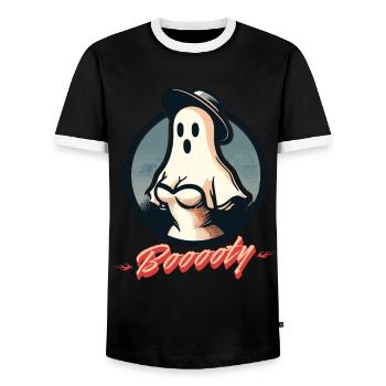 Lustiges retro Halloween Geisterspaß mit Booty - Männer Kontrast-T-Shirt - Schwarz/Weiß - Vorne - AI Model Female 172 light (172cm) & AI Model Male 178 light (178cm)