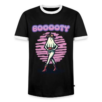 Drôle Halloween Butin Cowboy Fille Fantôme - T-shirt contrasté Homme - noir/blanc - Devant - AI Model Female 172 light (172cm) & AI Model Male 178 light (178cm)