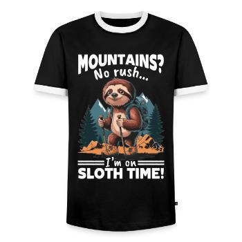 Sloth Hiking Mountains Mountains? No rush - Männer Kontrast-T-Shirt - Schwarz/Weiß - Vorne - AI Model Female 172 light (172cm) & AI Model Male 178 light (178cm)