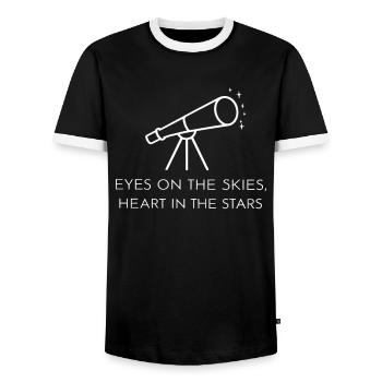 Les yeux vers le ciel, le cœur dans les étoiles - - T-shirt contrasté Homme - noir/blanc - Devant - AI Model Female 172 light (172cm) & AI Model Male 178 light (178cm)