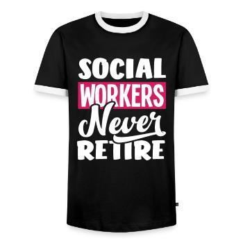 Les travailleurs sociaux ne s’arrêtent jamais - T-shirt contrasté Homme - noir/blanc - Devant - AI Model Female 172 light (172cm) & AI Model Male 178 light (178cm)
