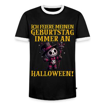 Halloween I ALWAYS CELEBRATE MY BIRTHDAY - Men's Ringer Shirt - black/white - Front - AI Model Female 172 light (172cm) & AI Model Male 178 light (178cm)