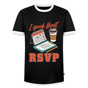Event planner - Men's Ringer Shirt - black/white - Front - AI Model Female 172 light (172cm) & AI Model Male 178 light (178cm)