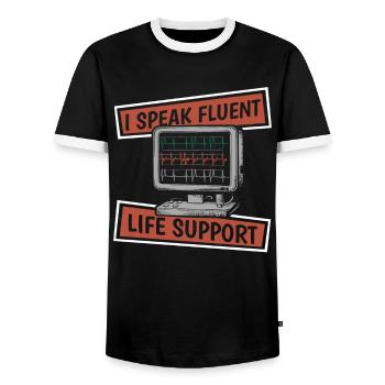 Infirmière en soins intensifs - T-shirt contrasté Homme - noir/blanc - Devant - AI Model Female 172 light (172cm) & AI Model Male 178 light (178cm)