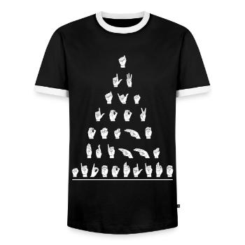 Deaf Pride Awareness ASL - Men's Ringer Shirt - black/white - Front - AI Model Female 172 light (172cm) & AI Model Male 178 light (178cm)