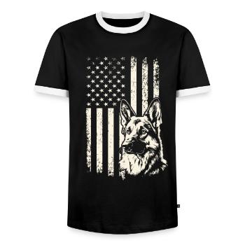 Journée des anciens combattants Berger allemand Drapeau américain – 4 juillet - T-shirt contrasté Homme - noir/blanc - Devant - AI Model Female 172 light (172cm) & AI Model Male 178 light (178cm)