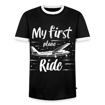 My first plane trip First time flying - Men's Ringer Shirt - black/white - Front - AI Model Female 172 light (172cm) & AI Model Male 178 light (178cm)