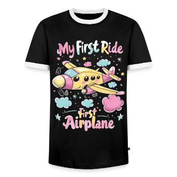 Meine Erste Flugreise Erstes Mal Fliegen - Männer Kontrast-T-Shirt - Schwarz/Weiß - Vorne - AI Model Female 172 light (172cm) & AI Model Male 178 light (178cm)