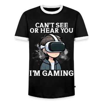 Virtual Reality Athlete Witzer VR Gamer Headset - Men's Ringer Shirt - black/white - Front - AI Model Female 172 light (172cm) & AI Model Male 178 light (178cm)