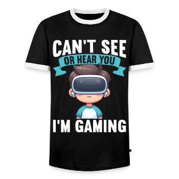 Virtual Reality Athlete Witzer VR Gamer Headset - Men's Ringer Shirt - black/white - Front - AI Model Female 172 light (172cm) & AI Model Male 178 light (178cm)