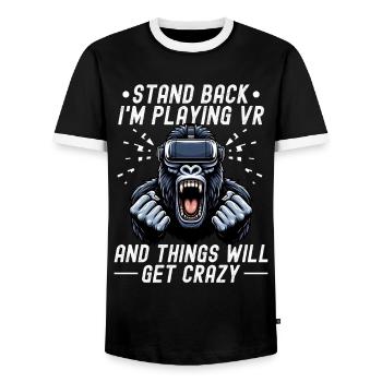 Virtual Reality Athlete Witzer VR Gamer Headset - Men's Ringer Shirt - black/white - Front - AI Model Female 172 light (172cm) & AI Model Male 178 light (178cm)