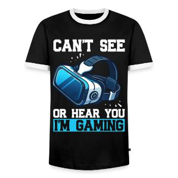 Virtual Reality Athlete Witzer VR Gamer Headset - Men's Ringer Shirt - black/white - Front - AI Model Female 172 light (172cm) & AI Model Male 178 light (178cm)