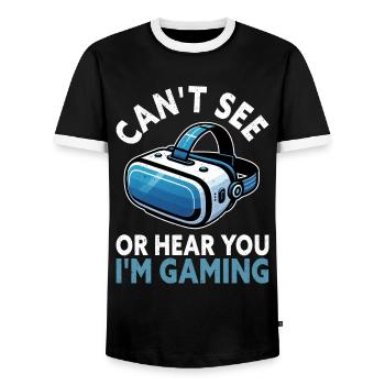 Virtual Reality Athlete Witzer VR Gamer Headset - Men's Ringer Shirt - black/white - Front - AI Model Female 172 light (172cm) & AI Model Male 178 light (178cm)