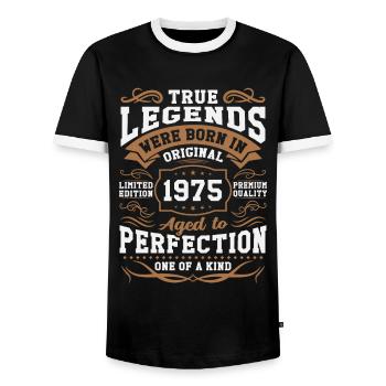 Legenden Geboren 1975 - Männer Kontrast-T-Shirt - Schwarz/Weiß - Vorne - AI Model Female 172 light (172cm) & AI Model Male 178 light (178cm)