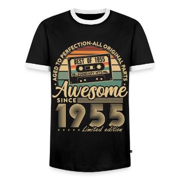 Jahrgang 1955 Geburtstagsgeschenk Geboren 1955 - Männer Kontrast-T-Shirt - Schwarz/Weiß - Vorne - AI Model Female 172 light (172cm) & AI Model Male 178 light (178cm)