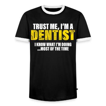 Croyez-moi, je suis dentiste Collègues Cadeau - T-shirt contrasté Homme - noir/blanc - Devant - AI Model Female 172 light (172cm) & AI Model Male 178 light (178cm)
