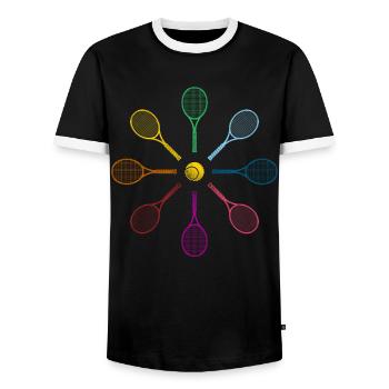 Drôle de joueur de tennis Raquette Tennis - T-shirt contrasté Homme - noir/blanc - Devant - AI Model Female 172 light (172cm) & AI Model Male 178 light (178cm)