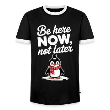 Be here now, not penguin later - Men's Ringer Shirt - black/white - Front - AI Model Female 172 light (172cm) & AI Model Male 178 light (178cm)