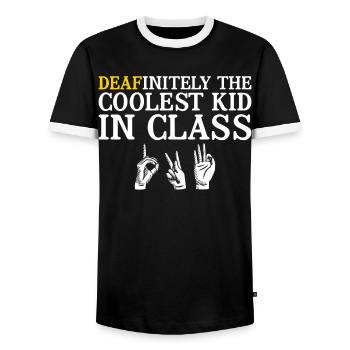 Deaf Pride Awareness ASL - Men's Ringer Shirt - black/white - Front - AI Model Female 172 light (172cm) & AI Model Male 178 light (178cm)