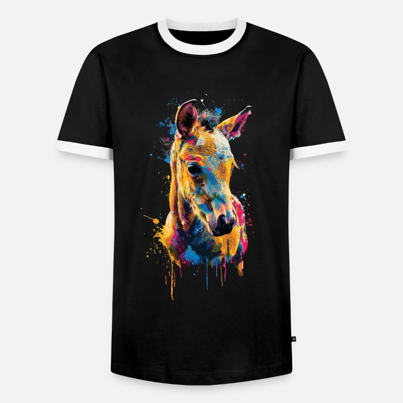 Pferd - Männer Kontrast-T-Shirt - Schwarz/Weiß